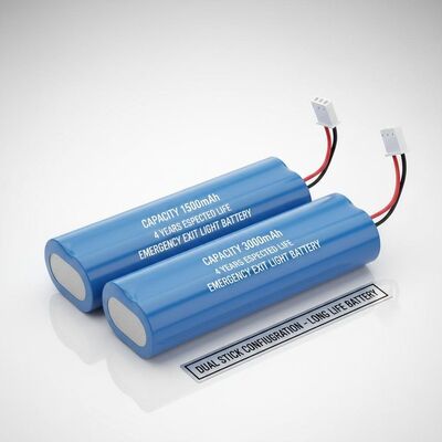 Batteries pour éclairage de sortie de secours, durée de vie attendue de 4 ans, capacité 1500mAh 3000mAh, configuration double bâton, batterie longue durée